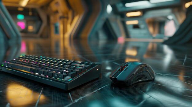 Gaming keyboard and mouse setup professional esports equipment for pc gamers and streamers aesthetic workspace photo