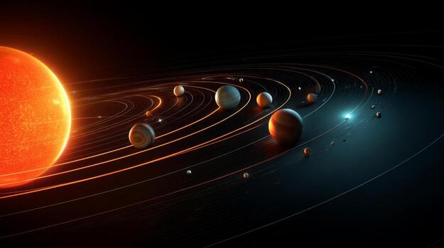 Exploring the solar system planets orbiting sun cosmic background astronomy science education space exploration photo
