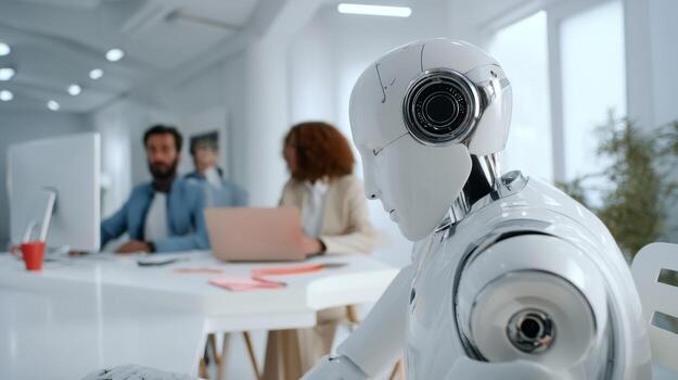 Robot working in office future of work ai in business automation and technology artificial intelligence photo