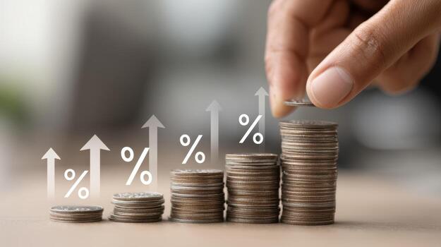 Investment growth and return on investment strategy with increasing interest rate concept for finance photo