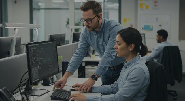 software desarrollo equipo colaboración codificación revisión tutoría programa oficina ambiente trabajando juntos foto