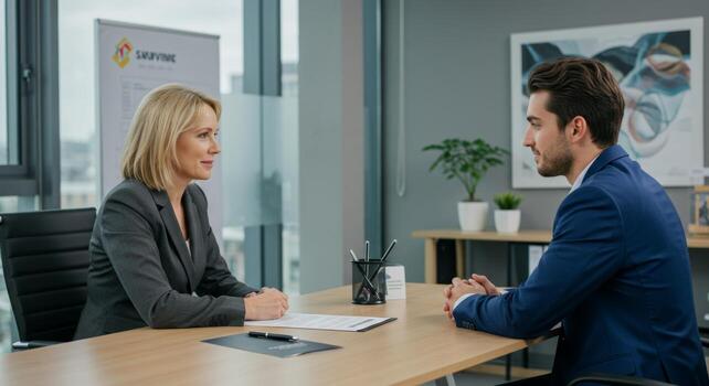 Job interview hiring process business meeting recruitment professional candidate selection discussion hr manager photo