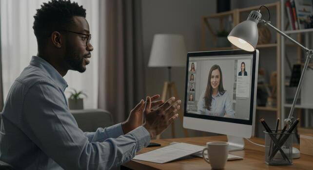 Virtual meeting online conference call work from home business communication technology discussion photo