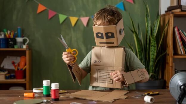 Diy cardboard robot costume tutorial for kids easy creative homemade robot outfit project and crafts ideas photo
