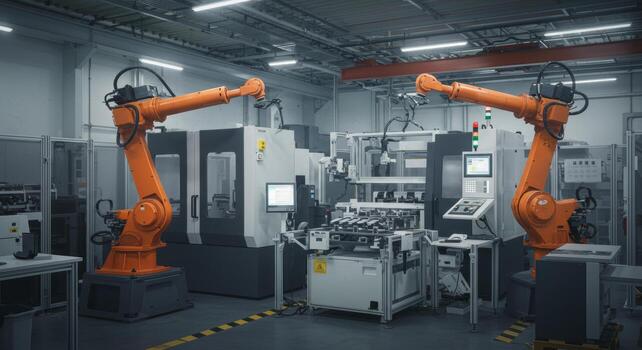 Industrial automation robotic arm machine manufacturing factory assembly line technology system photo