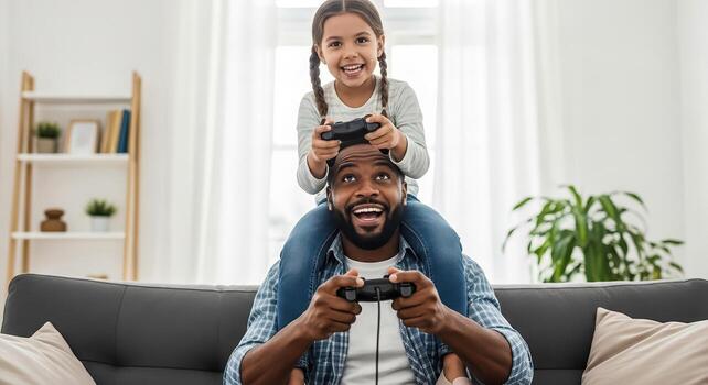 A father and daughter share a joyous moment while playing games together on Father's Day. photo