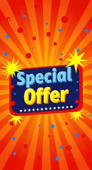 A vibrant special offer design with stars and dots on a radial orange and red background pattern photo