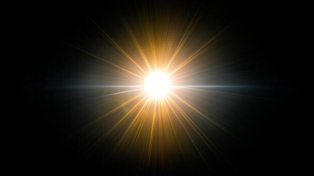 A bright light source with radiating beams against a dark background creating a lens flare effect photo