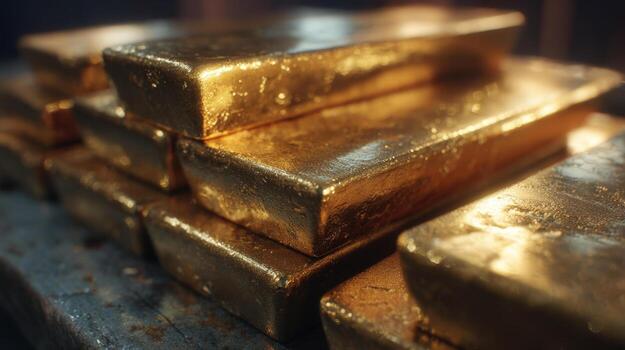 A close-up shot of stacked gold bars, showcasing wealth and investment value. photo