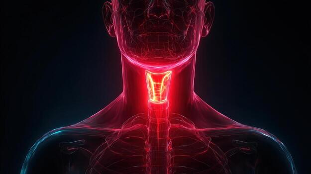 Detailed 3d rendering of the human throat, highlighting the trachea and related structures. photo