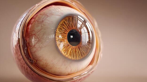 Intricate 3D rendering showcasing the detailed structure of a human eye, perfect for scientific illustrations. photo