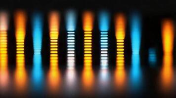 Dynamic Abstract Equalizer Bars Illuminate In Blue And Orange With Reflection. video