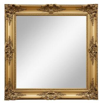 un cuadrado espejo con un dorado florido marco presentando intrincado detallado y un reflexivo superficie dentro el marco foto