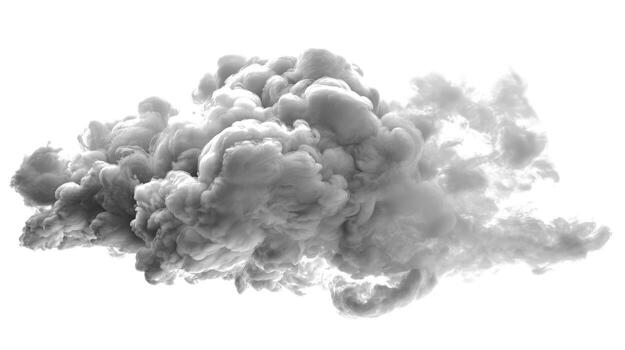 Isolated image of a dense gray cloud formation against a stark white background in a studio setting photo