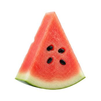 un soltero triangular rebanada de Fresco sandía con visible semillas aislado en un blanco antecedentes ver foto
