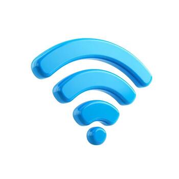 un azul Wifi icono con Tres curvo líneas de decreciente Talla en un llanura blanco antecedentes estudio Disparo foto