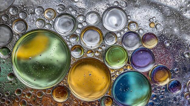 Colorful Bubbles Floating on a Textured Surface in Abstract Macro Photography photo