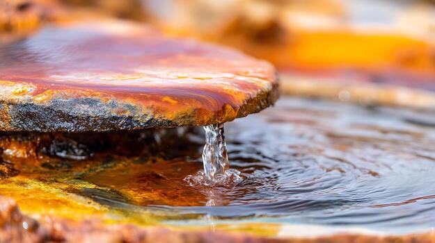 Rusty Rock Surface With Dripping Water Creating Ripples Abstract Close Up. photo