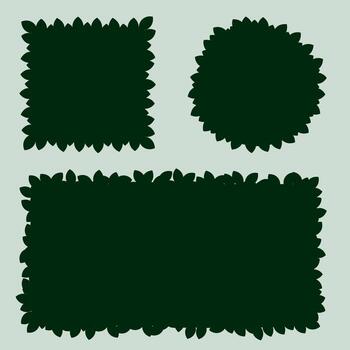 Leaf frames set, dense foliage square, circle and rectangle vector