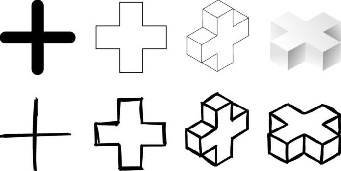 8 Cross Icons Set Geometric and Sketch vector