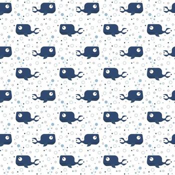 Cute whale seamless pattern for baby ocean themes with playful bubbles on a soft background vector