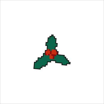 Retro pixel art mistletoe with red berries Retro 8bit game style Xmas icon isolated on white background vector
