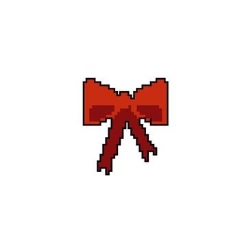Retro pixel art red bow tie Retro 8bit game style Xmas icon isolated on white background vector