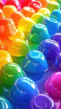 un vibrante formación de vistoso, lustroso bochas, exhibiendo un arco iris de matices en un de cerca vista. foto