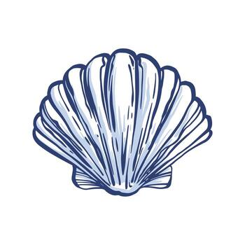 Seashell. Whimsical Hand Drawn Scallop seashell. Isolated on white backdrop. Freehand outline scribble retro style. Outline modern style. vector