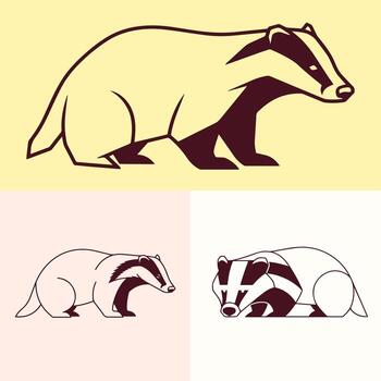 Stylized outlines of badgers in various poses on a split-color background vector