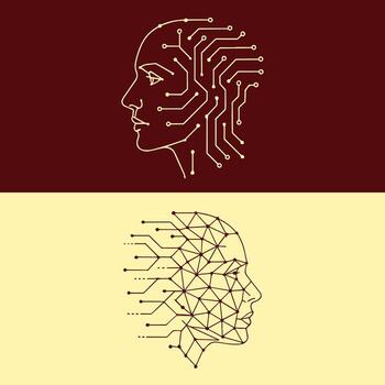 Tech Heads circuits and geo shapes form profiles vector