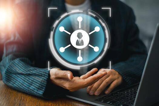 Visual representation of omni-channel strategy with digital network icons, illustrating seamless integration across multiple platforms. photo