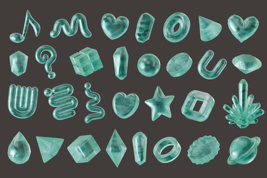 Green emerald element object set pack isolated background 3d rendering photo