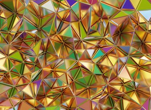 Abstract Gold holographic geometric mesh triangle background 3d rendering photo