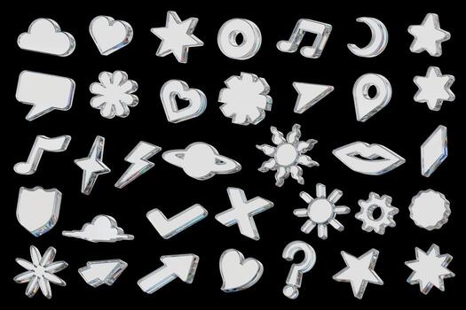 White Holographic element object set pack isolated background 3d rendering photo