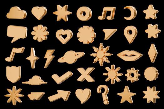 Gold object geometry symbol shape set isolated background 3d rendering photo