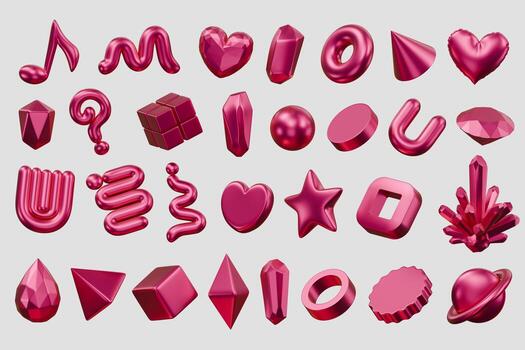 Decoration geometry set pink element for design pack isolated background 3d rendering photo