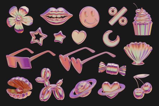 Holographic object element collection set pack isolated background 3d rendering photo