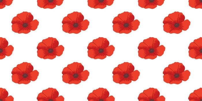 Seamless floral pattern with red poppies on white background. fabric swatch with red flowers vector