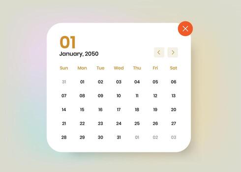 Simple calendar popup template for interface design vector