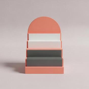 Modern abstract coral arch structure with stacked rectangular elements isolated on white background photo