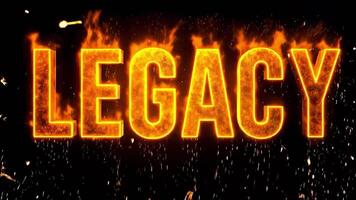 Legacy text in fiery flames symbolizing divine inheritance and spiritual power video