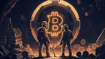 3d illustration av bitcoin gruvarbetare i en tunnel med en lysande bitcoin symbol3d illustration av bitcoin gruvarbetare i en tunnel med en lysande bitcoin symbol video