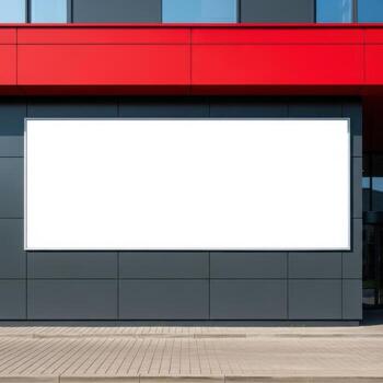 Modern building facade with large blank white billboard for advertising isolated on white background photo