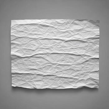 A crumpled white paper sheet with horizontal creases and torn edges isolated on white background photo