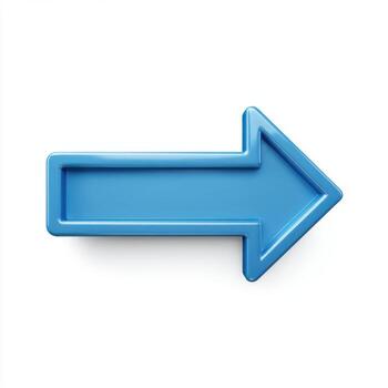 Blue arrow pointing right direction on white background photo
