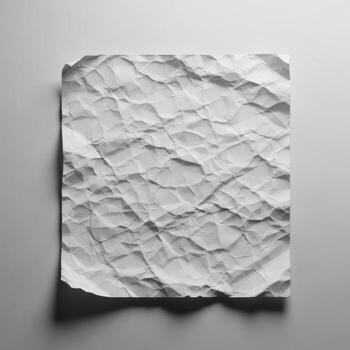 A single crumpled piece of white paper with deep creases and texture isolated on white background photo