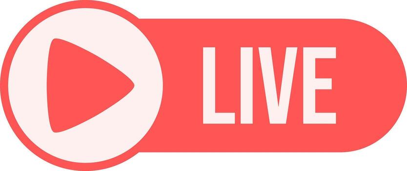 Live Streaming Button with Play Arrow. Red Broadcast Icon for Digital Platform. vector