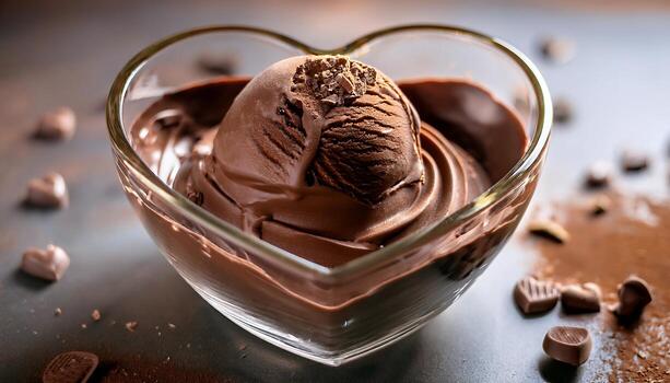 Decadent Chocolate Ice Cream in Heart-Shaped Bowl photo