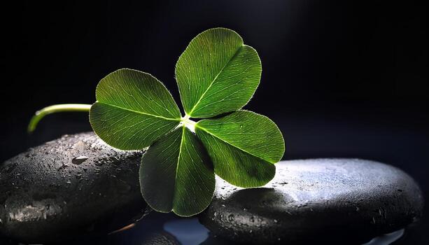 Serene Four-Leaf Clover on Smooth Stones photo